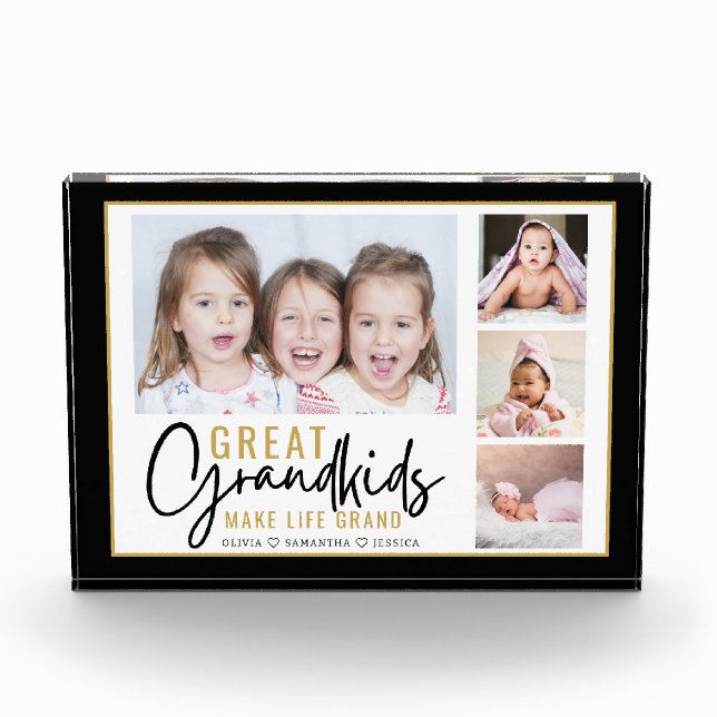 Great Grandkids Make Life Grand 4 Picture Collage Photo Block (Front)