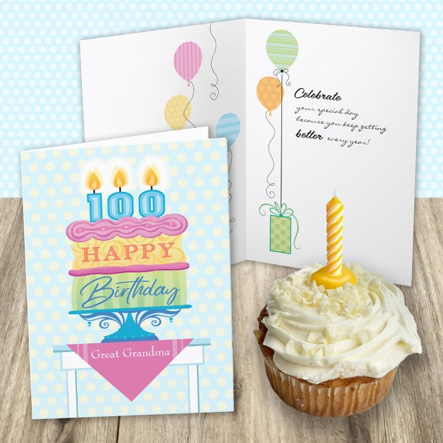 Great Grandma 100th Birthday Cake Number Candles  Card (Creator Uploaded)
