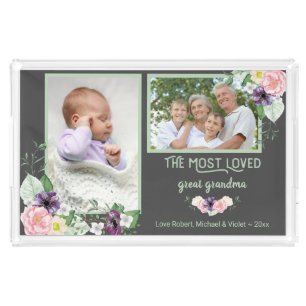 Great Grandma 2 Photo Watercolor Floral Acrylic Tray