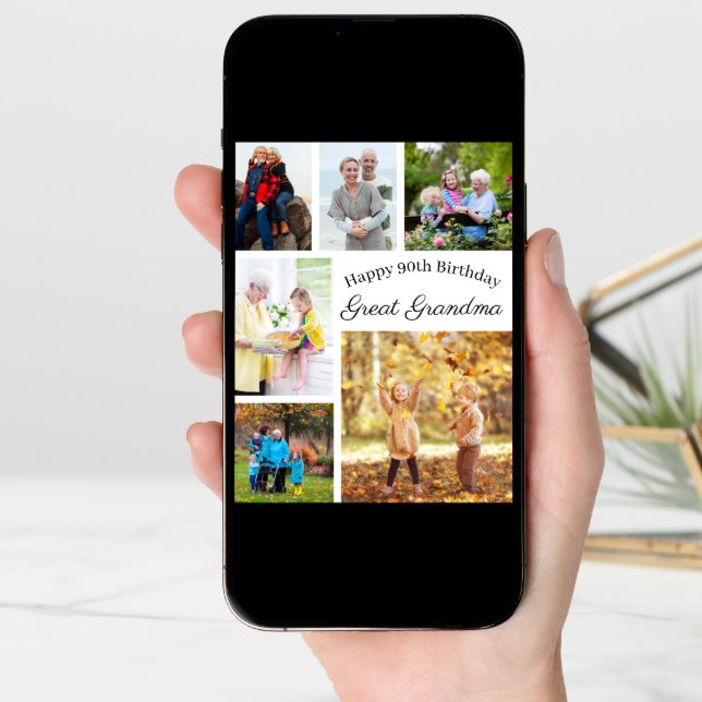 Great Grandma 6 Photo Collage Any Age Birthday Card (Front Digital)