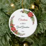 Great Grandma Baby Photo First Christmas Ceramic Ornament<br><div class="desc">Personalize this beautiful watercolor floral ornament into a cherished keepsake gift for your great grandmother by adding the name and photo of your precious new baby.</div>