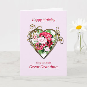 Great Grandma Birthday Antique Painted Roses Card
