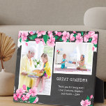 Great Grandma Chalkboard and Cherry Blossom Photo Plaque<br><div class="desc">Pretty photo plaque to personalized for your great grandma. The photo template is set up ready for you to add two of your favorite family photos and, you can also add your custom message and/or name(s). The design features pink cherry blossom on a distressed chalkboard background with white typography. "GREAT...</div>