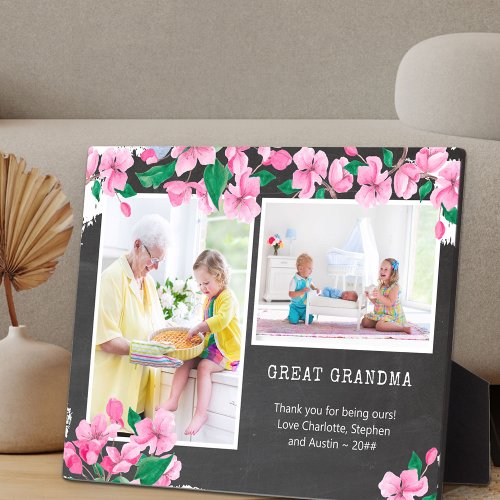 Great Grandma Chalkboard and Cherry Blossom Photo Plaque