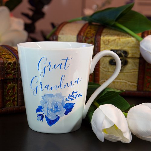 Great Grandma China Blue Watercolor Rose Latte Mug