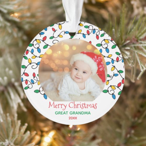 Great Grandma Christmas Lights Photo Ornament