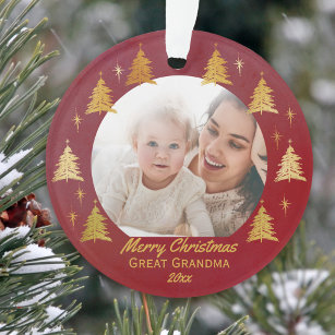 Great Grandma Christmas Photo Red and Gold Ornament