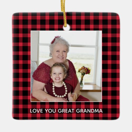 Great Grandma Christmas Photo Red Buffalo Plaid  Ceramic Ornament