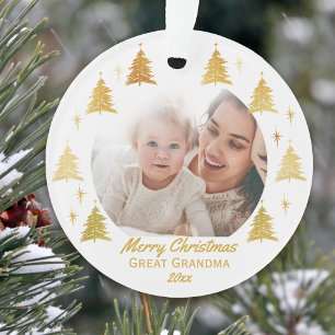 Great Grandma Christmas Photo White and Gold Ornament