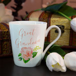 Great Grandma Coral Pink Watercolor Rose Latte Mug<br><div class="desc">Beautiful floral mug for your Great Grandma. The design features elegant script typography and a pretty watercolor rose in shades of coral pink and green. The template is set up ready for you to customize the side of the mug with your own text, such as a name or date est....</div>