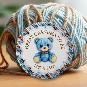 Great Grandma Crochet Teddy Bear Baby Shower Button