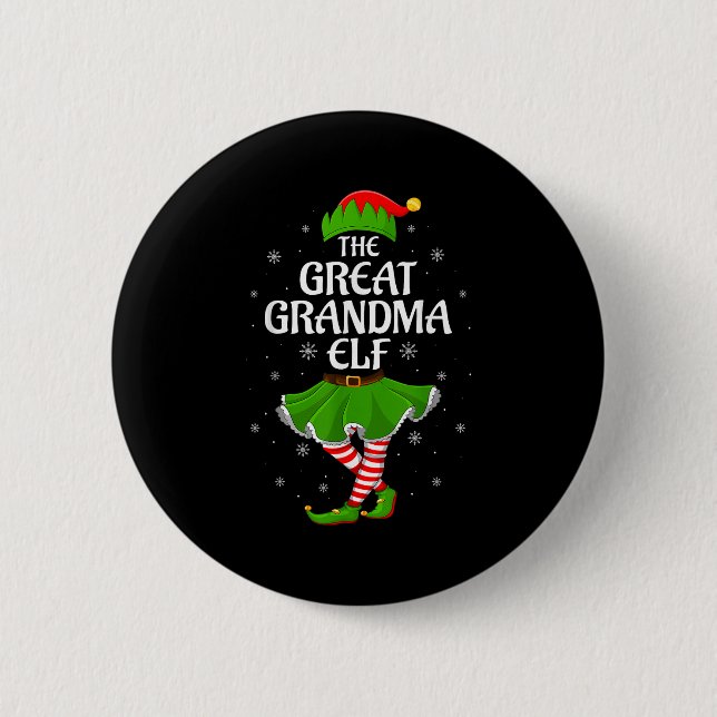 Great Grandma Elf Christmas Family Girls Women Elf Button (Front)