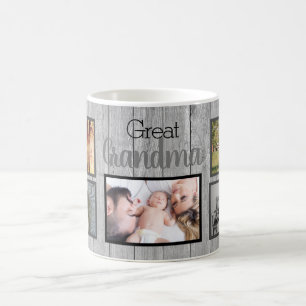 Great Grandma Family Photos on Rustic Wood Coffee Mug
