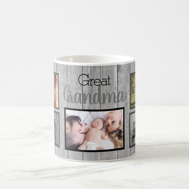 Great Grandma Family Photos on Rustic Wood Coffee Mug (Center)