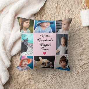 Great Grandma Gift Custom 8 Photo Template Pink Throw Pillow