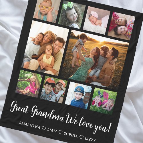 Great Grandma Gift Grandkids 10 Photo Collage   Fleece Blanket