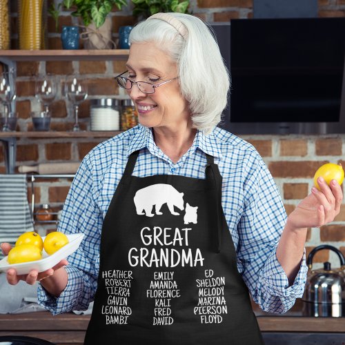 Great Grandma Gift With Grandkid Names Rustic Bear Apron