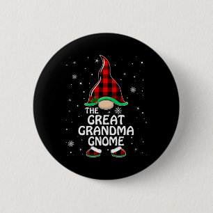 Great Grandma Gnome Buffalo Plaid Matching Family Button