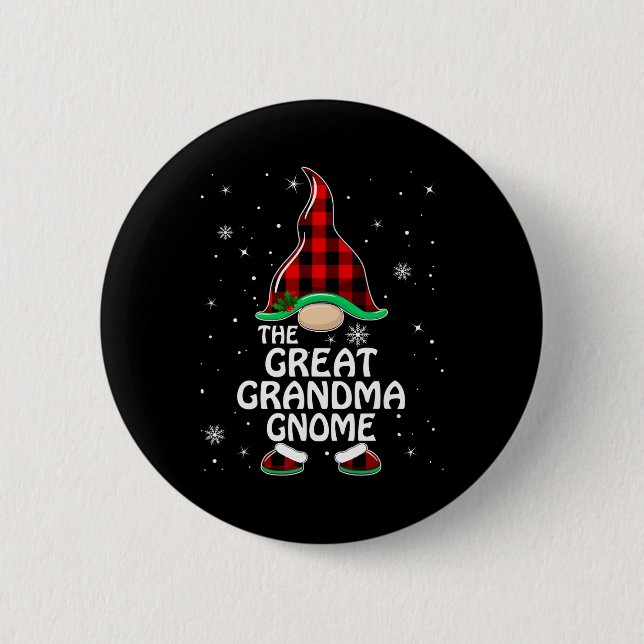 Great Grandma Gnome Buffalo Plaid Matching Family  Button (Front)