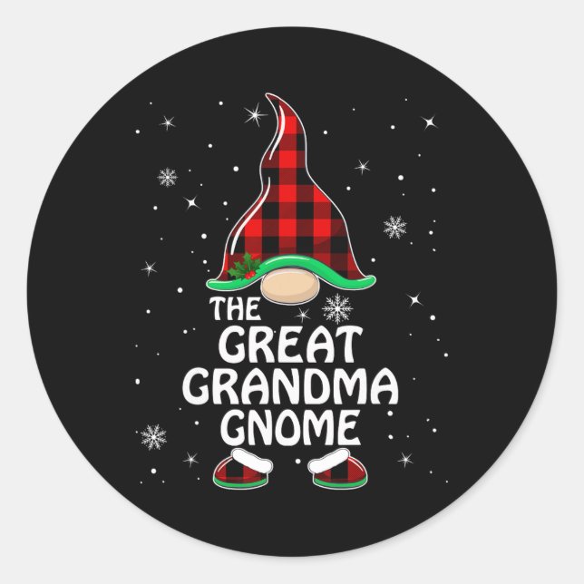 Great Grandma Gnome Buffalo Plaid Matching Family  Classic Round Sticker (Front)