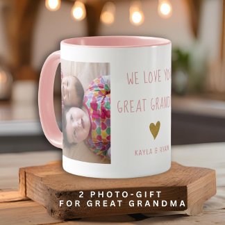Great Grandma Grandkids 2 Photo Collage Pink Mug