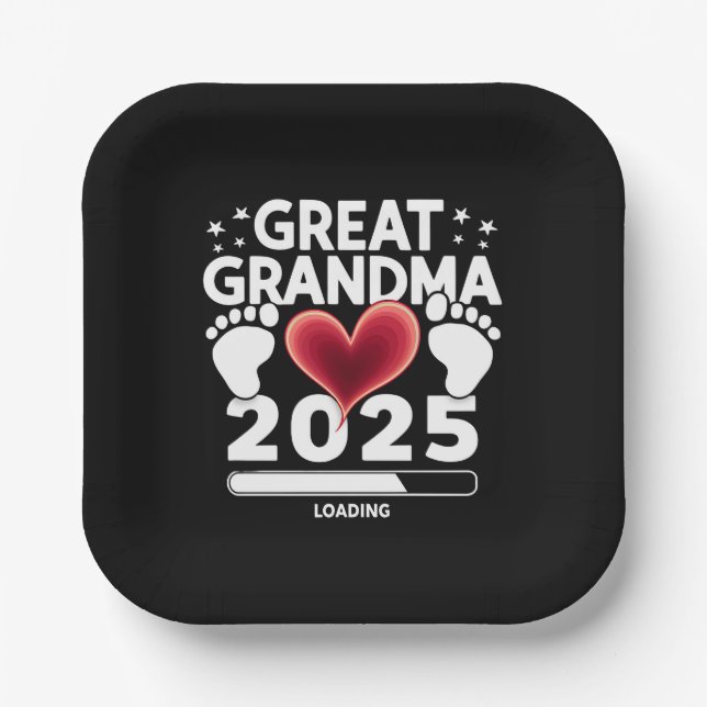 Great grandma Loading 2025 Pregnancy Announcement Paper Plates (Front)