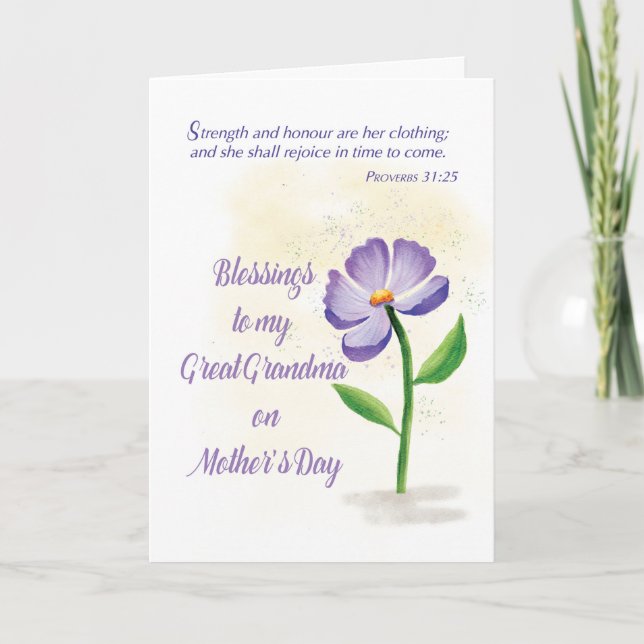 Great Grandma Mothers Day Blessing Violet Flower Card (Front)