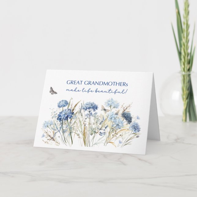 Great Grandma Mothers Day Dusty Blue Wildflowers Card (Front)