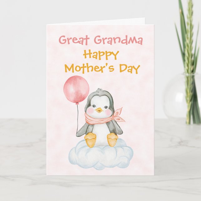 Great Grandma Mother's Day Penguin Pink Card (Front)