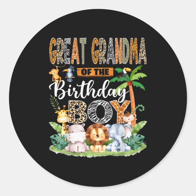 Great Grandma Of The Birthday Boy Jungle Safari An Classic Round Sticker (Front)