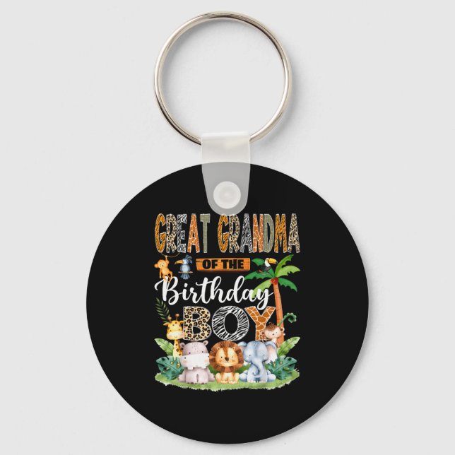 Great Grandma Of The Birthday Boy Jungle Safari An Keychain (Front)