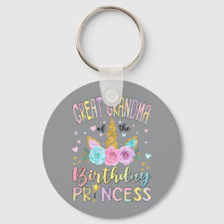 Great Grandma Of The Birthday Princess Unicorn Keychain