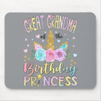 Great Grandma Of The Birthday Princess Unicorn Mouse Pad