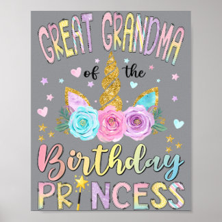 Great Grandma Of The Birthday Princess Unicorn Poster