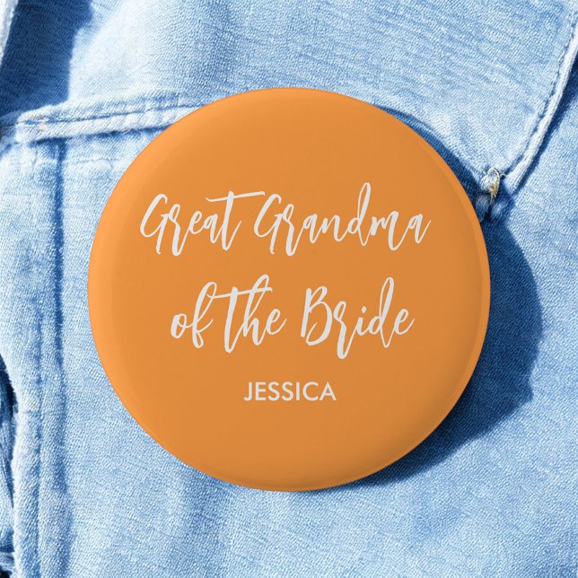 Great Grandma of the Bride Orange Wedding Button (Creator Uploaded)