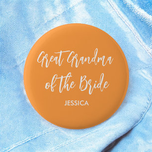 Great Grandma of the Bride Orange Wedding Button