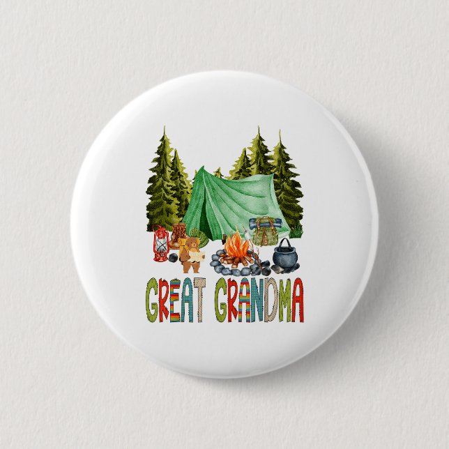 Great Grandma Of The Happy Camper 1st Birthday Bea Button (Front)