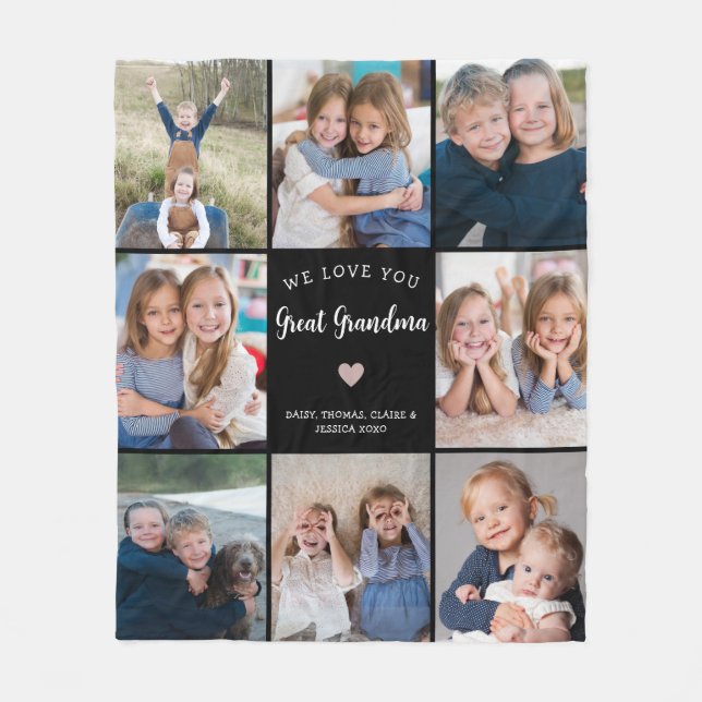 Great Grandma Personalized 8-Photo Collage  Fleece Blanket (Front)