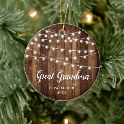 Great Grandma Personalized Rustic String Lights Ceramic Ornament