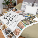 Great Grandma Photo Fleece Blanket<br><div class="desc">Personalized great grandmother picture blanket featuring the cute saying "you put the great in great grandma",  18 photos of the grandkids,  their names,  and the sweet caption "grandmas hold our tiny hands for just a little while,  but our hearts forever".</div>