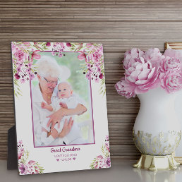 Great Grandma Pink and Purple Floral Overlay Photo Plaque