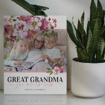 Great Grandma Pink Floral Photo Plaque<br><div class="desc">Elegant great grandmother plaque featuring a classic white background that can be changed to any color,  a pretty pink watercolor floral display,  a photo of your nana,  the saying "great grandma,  your the best",  and the grandchildrens names.</div>