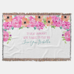 Great Grandma Poem Pink and Orange Floral Throw Blanket