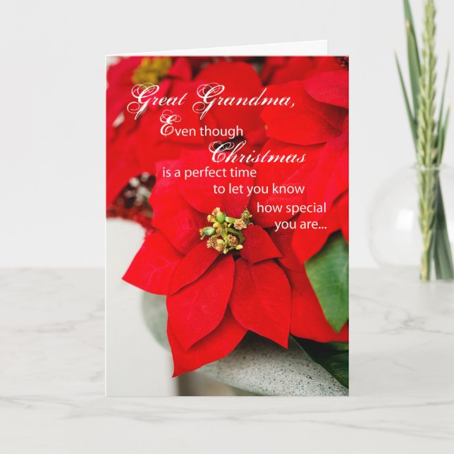 Great Grandma Poinsettia Seasons Greetings Holiday Card (Front)