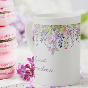 Great Grandma - Purple Watercolor Wisteria Flowers Bone China Mug