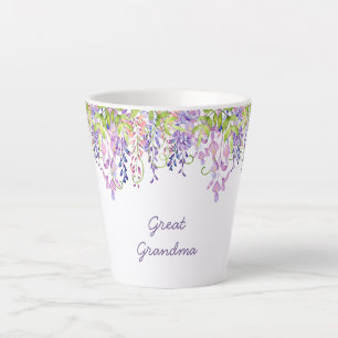 Great Grandma Purple Wisteria Watercolor Floral Latte Mug