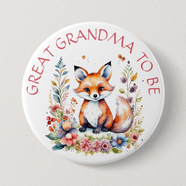 Great Grandma  to be | Baby Fox Baby Shower Button (Front)