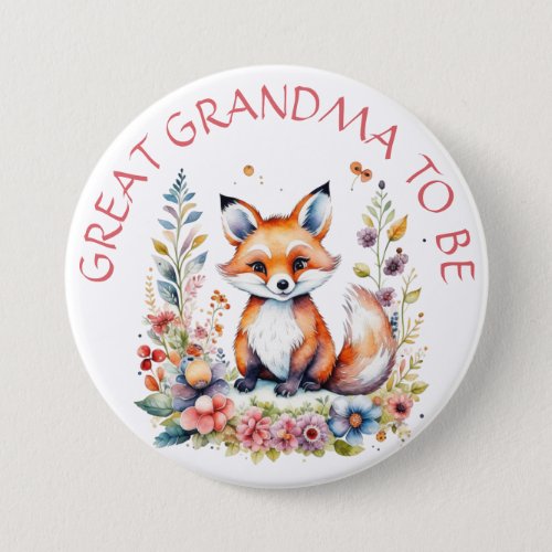 Great Grandma  to be  Baby Fox Baby Shower Button