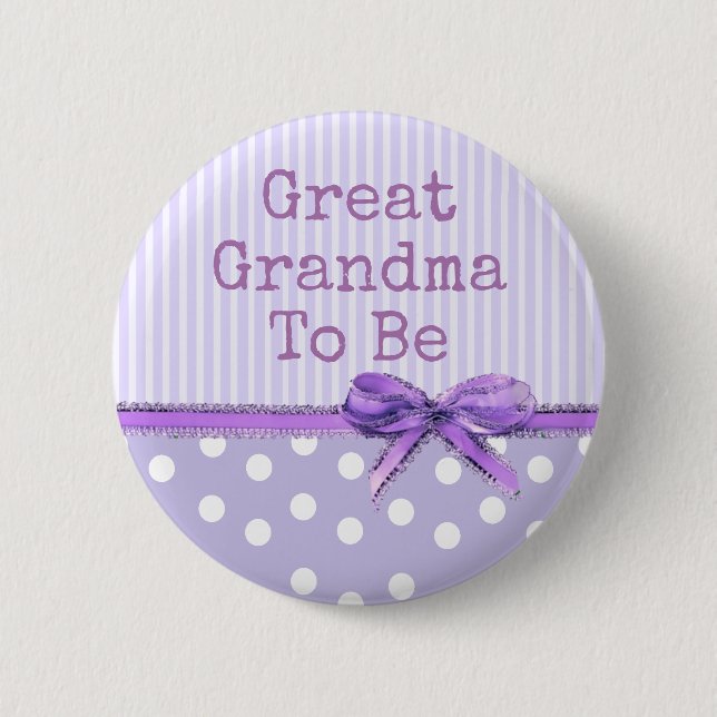 Great Grandma to be Baby Shower Button: Purple Bow Button (Front)