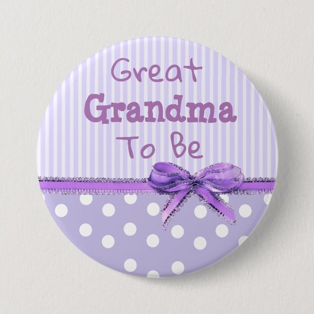 Great Grandma to be Baby Shower Button: Purple Bow Button (Front)